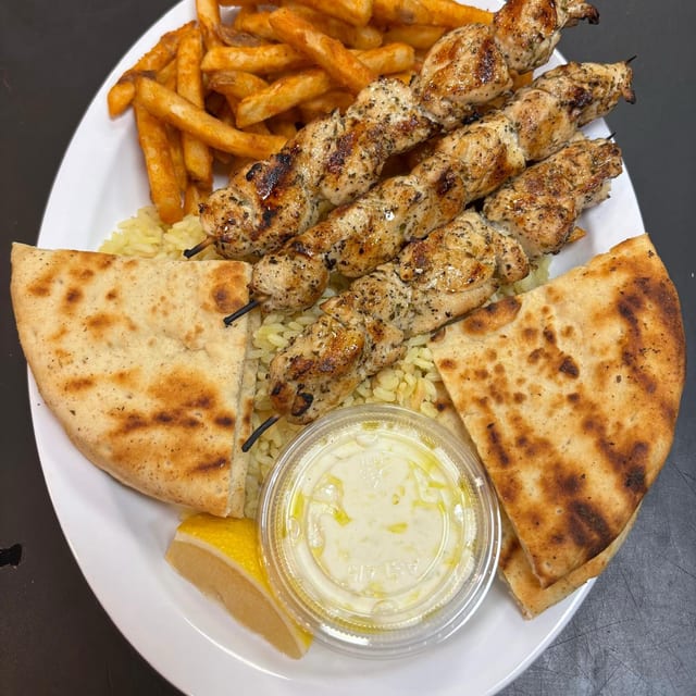 Chicken Souvlaki Dinner.